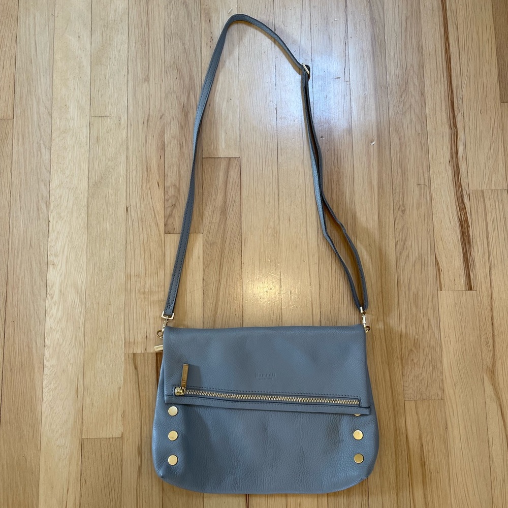 Hammitt VIP Large Gray & Gold Leather Shoulder Bag